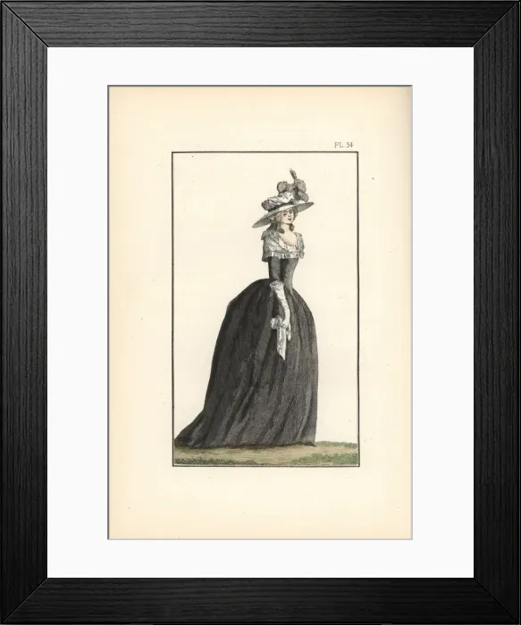 Framed Print : Woman in mourning dress of black taffeta, 1788 Framed Print : Woman in mourning dress of black taffeta, 1788