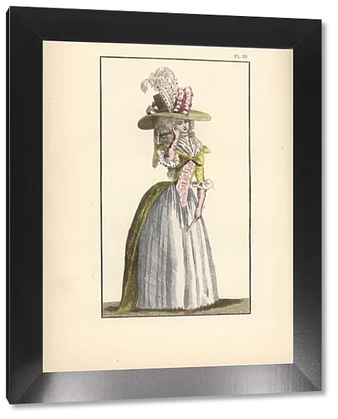 Woman in yellow taffeta demi-redingote, 1788
