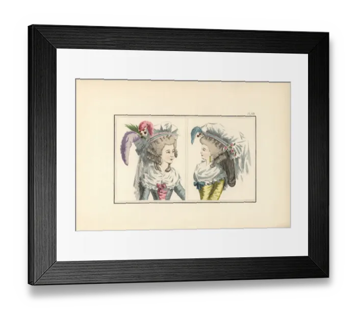 Framed Print : Women in hairstyles and hats of 1788 Framed Print : Women in hairstyles and hats of 1788