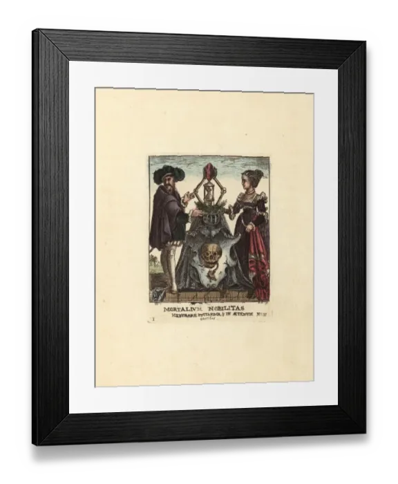Framed Print : Frontispiece with skull, hourglass and sacred heart Framed Print : Frontispiece with skull, hourglass and sacred heart