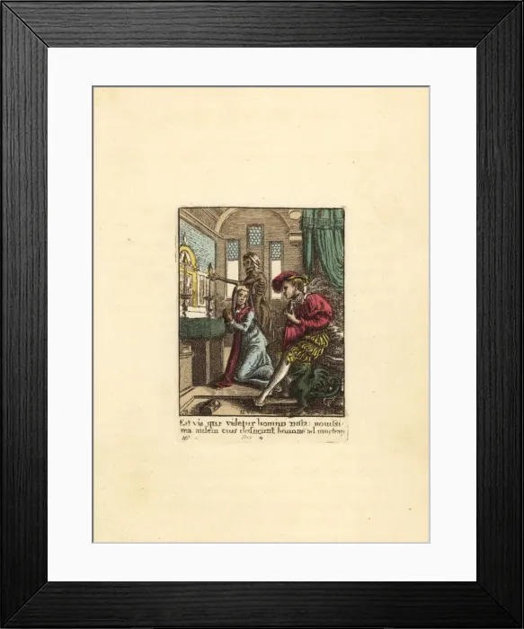 Framed Print : Skeleton of Death extinguishing candles before a Canoness Framed Print : Skeleton of Death extinguishing candles before a Canoness