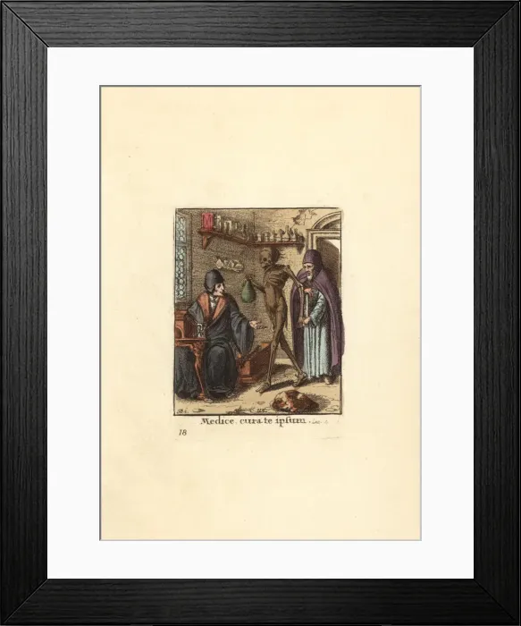 Framed Print : Skeleton of Death taunting a Physician to Framed Print : Skeleton of Death taunting a Physician to