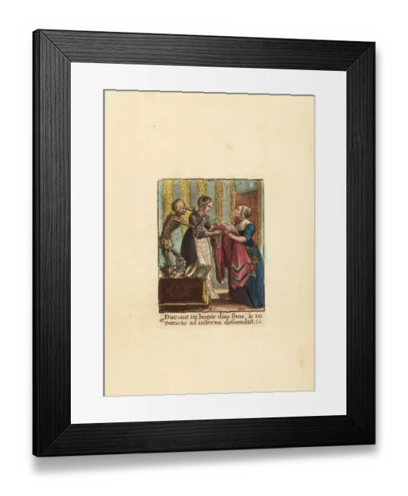 Framed Print : Skeleton of Death adorning a Countess with Framed Print : Skeleton of Death adorning a Countess with