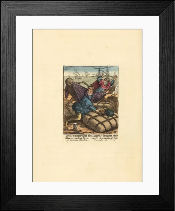 Framed Print : Skeleton of Death pulling the hair of a Merchant Framed Print : Skeleton of Death pulling the hair of a Merchant