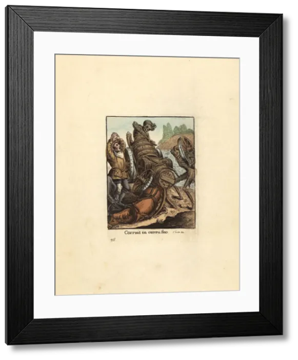 Framed Print : Two skeletons of Death interrupt a Waggoner on the road Framed Print : Two skeletons of Death interrupt a Waggoner on the road