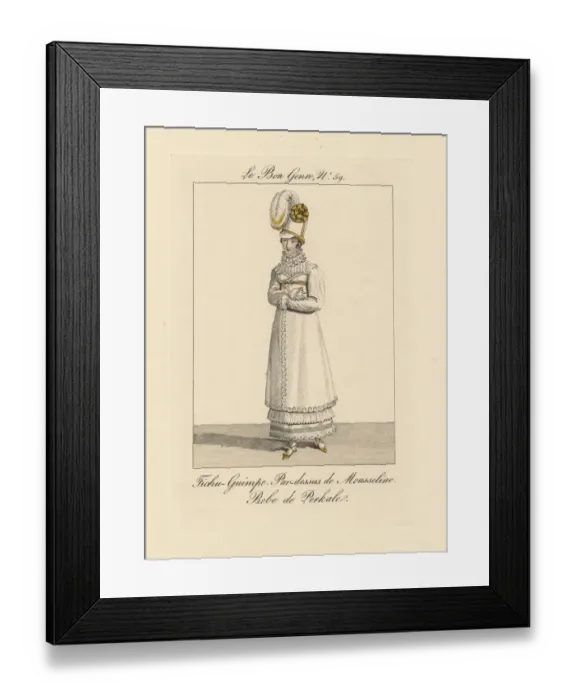 Framed Print : Woman in muslin dress with fichu wimple, and perkale skirt Framed Print : Woman in muslin dress with fichu wimple, and perkale skirt