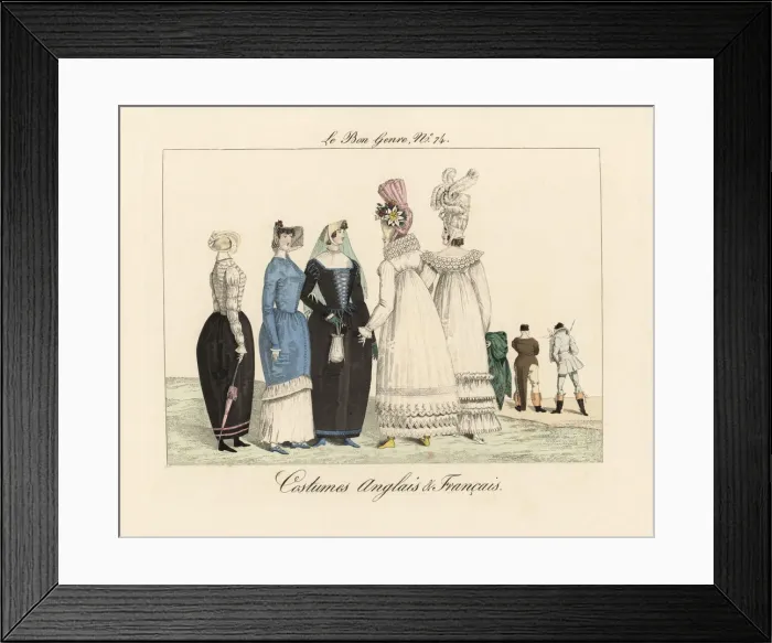 Framed Print : Caricature of French and English costumes, circa 1815 Framed Print : Caricature of French and English costumes, circa 1815
