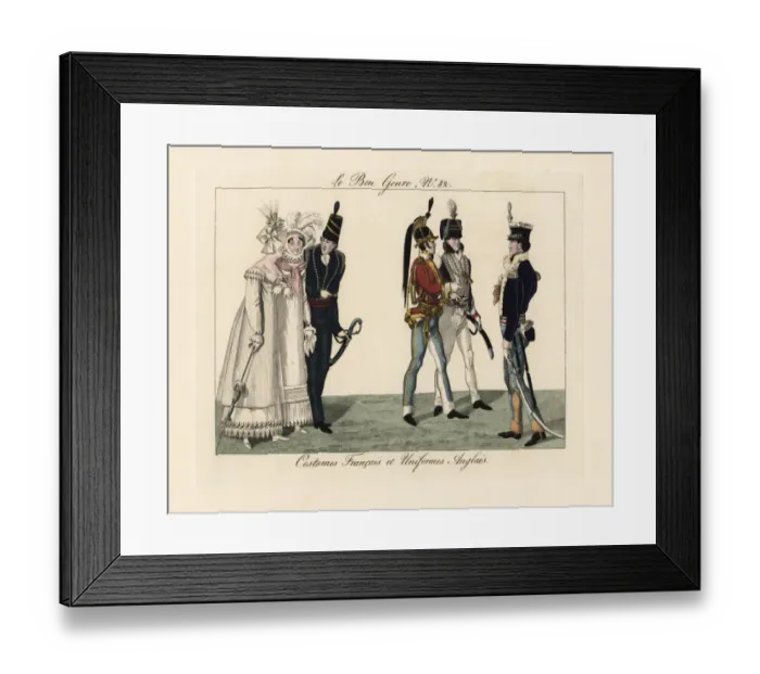 Framed Print : French fashions and English uniforms, 1815 Framed Print : French fashions and English uniforms, 1815