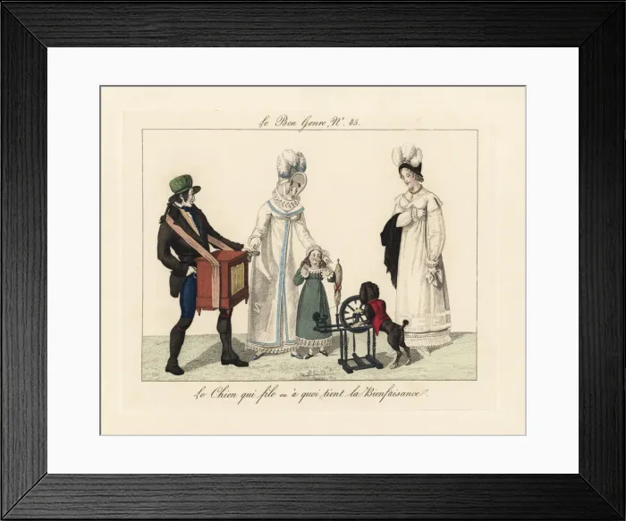 Framed Print : An organ grinder and a poodle with spinning machine Framed Print : An organ grinder and a poodle with spinning machine