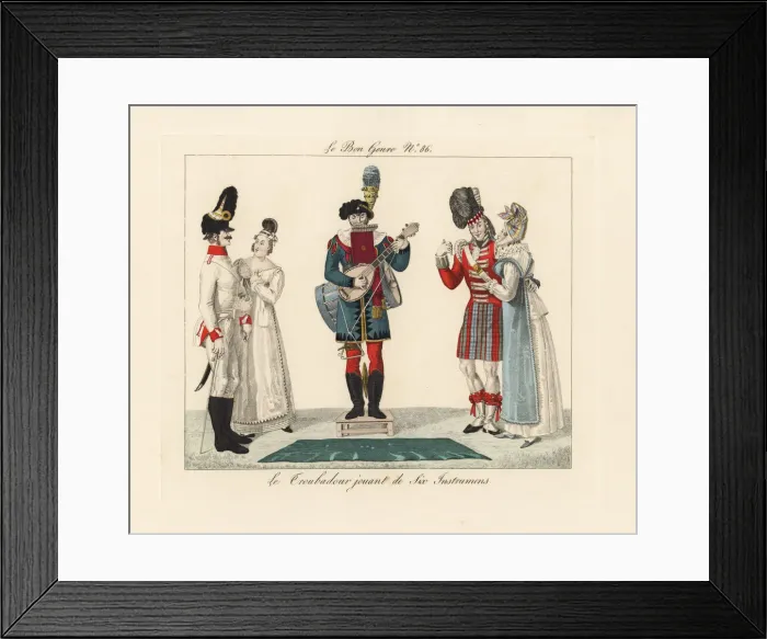 Framed Print : Troubadour playing on six instruments, 1815 Framed Print : Troubadour playing on six instruments, 1815