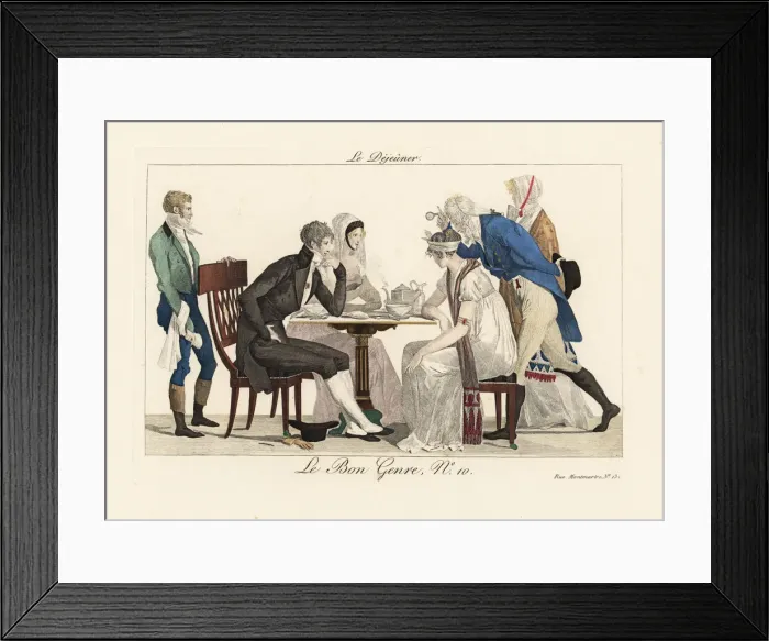 Framed Print : Ladies and gentlemen share coffee and rolls Framed Print : Ladies and gentlemen share coffee and rolls