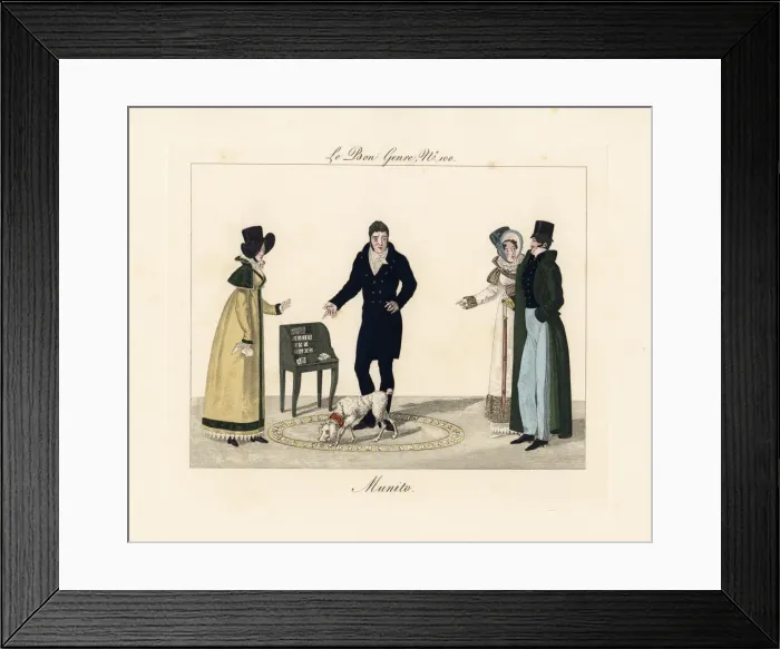 Framed Print : Munito the wonder dog performing card tricks, 1815 Framed Print : Munito the wonder dog performing card tricks, 1815