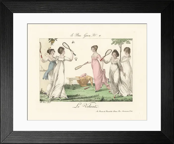 Framed Print : Merveilleuses playing badminton in a garden Framed Print : Merveilleuses playing badminton in a garden