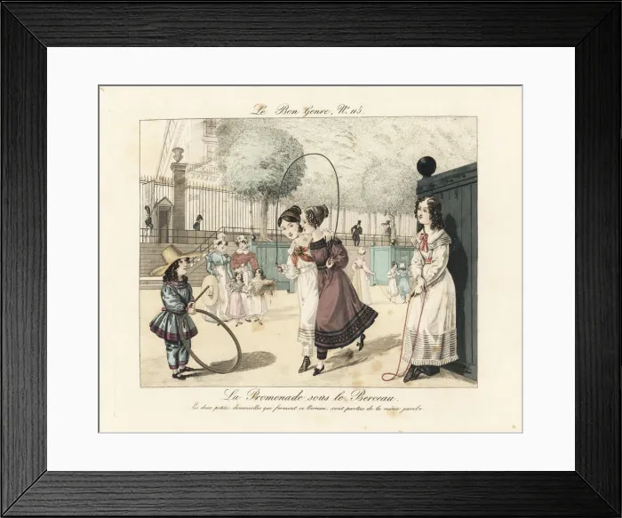 Framed Print : Girls skipping in a park, early 19th century Framed Print : Girls skipping in a park, early 19th century