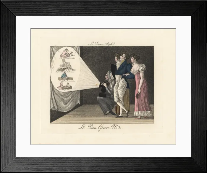 Framed Print : Old woman giving a magic lantern show Framed Print : Old woman giving a magic lantern show