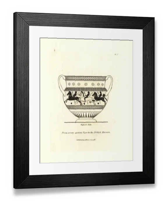 Framed Print : Warriors with spears on horseback from a vase Framed Print : Warriors with spears on horseback from a vase