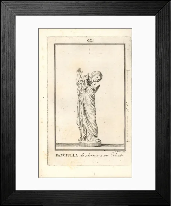 Framed Print : Statue of a girl playing with a dove Framed Print : Statue of a girl playing with a dove