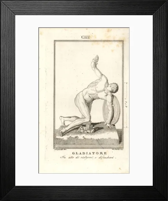 Framed Print : Gladiator standing up and defending himself with his arm Framed Print : Gladiator standing up and defending himself with his arm