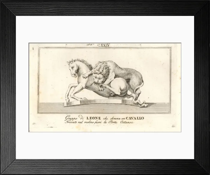 Framed Print : Sculpture of a lion attacking a horse Framed Print : Sculpture of a lion attacking a horse