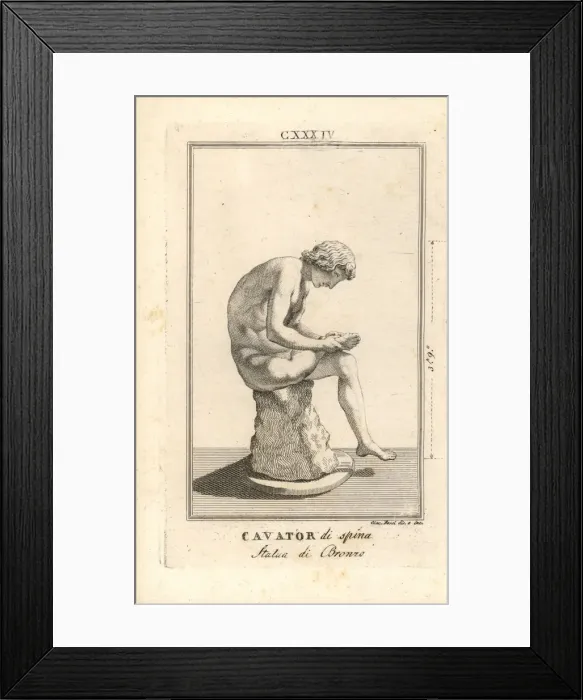 Framed Print : Bronze statue of a young man removing a thorn from his foot Framed Print : Bronze statue of a young man removing a thorn from his foot