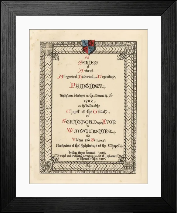 Framed Print : Calligraphic title page in black and red Framed Print : Calligraphic title page in black and red