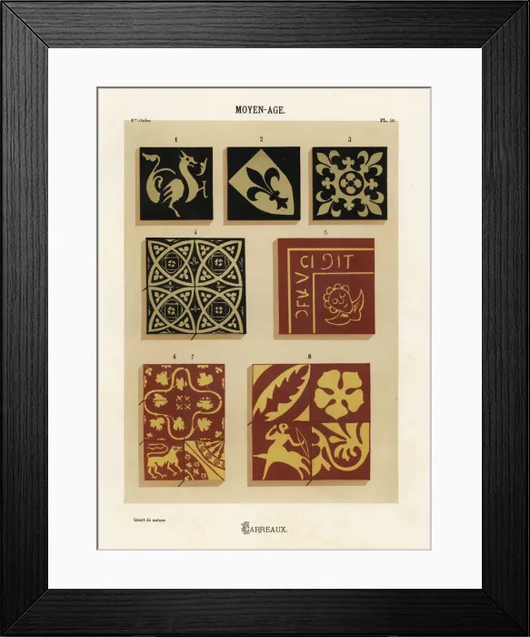 Framed Print : Ceramic tiles with heraldic designs, Middle Ages Framed Print : Ceramic tiles with heraldic designs, Middle Ages