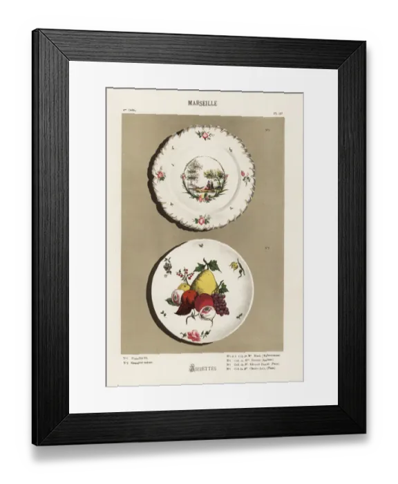 Framed Print : Plates from Marseille, France, 18th century Framed Print : Plates from Marseille, France, 18th century