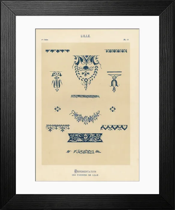 Framed Print : Decorations from the pottery of Lille, France Framed Print : Decorations from the pottery of Lille, France