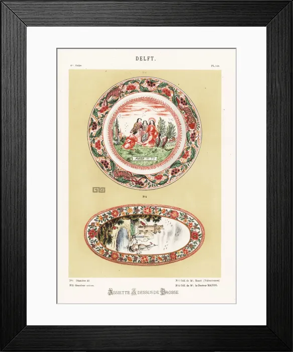 Framed Print : Plate and hairbrush from Delft, Netherlands, 18th century Framed Print : Plate and hairbrush from Delft, Netherlands, 18th century