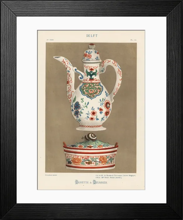 Framed Print : Flagon and butterdish from Delft, Netherlands, 18th century Framed Print : Flagon and butterdish from Delft, Netherlands, 18th century
