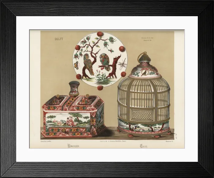 Framed Print : Porcelain inkstand and birdcage from Delft Framed Print : Porcelain inkstand and birdcage from Delft
