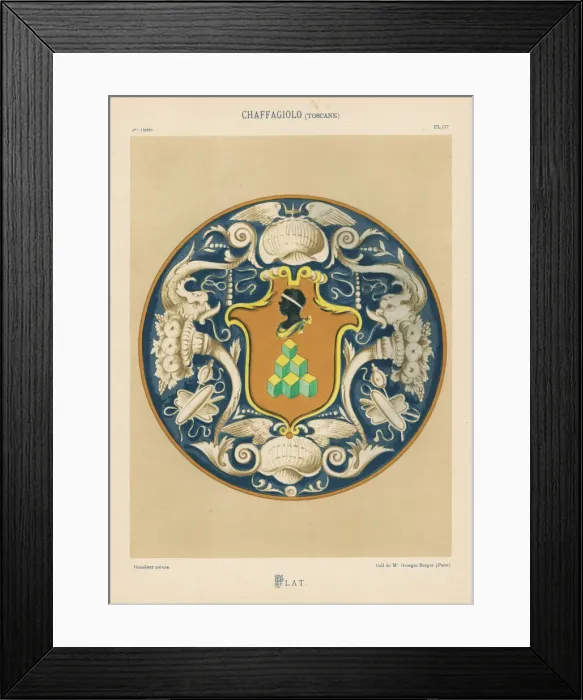 Framed Print : Plate from Chaffagiolo, Tuscany, Renaissance enamel ware Framed Print : Plate from Chaffagiolo, Tuscany, Renaissance enamel ware