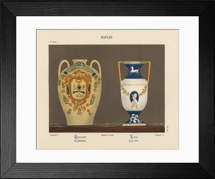Framed Print : Pharmacy pitcher and vase from Naples, Italy