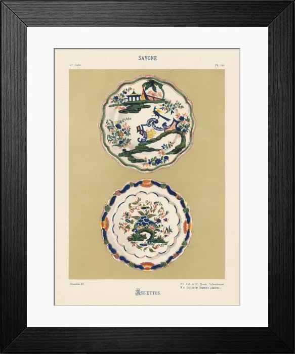 Framed Print : Plates from Savona, Italy, 18th century, with Framed Print : Plates from Savona, Italy, 18th century, with