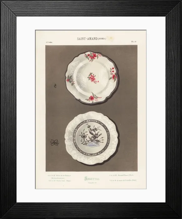 Framed Print : Plates decorated with floral motifs from Saint-Amand, France Framed Print : Plates decorated with floral motifs from Saint-Amand, France
