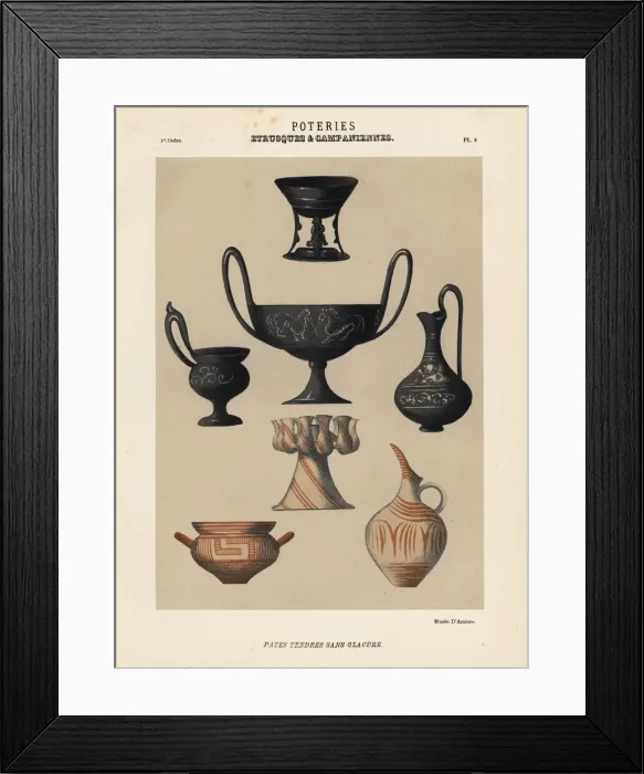 Framed Print : Etruscan and Campanian pottery in soft paste without glaze Framed Print : Etruscan and Campanian pottery in soft paste without glaze