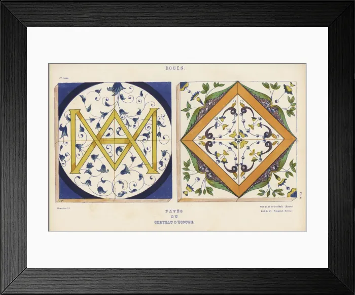 Framed Print : Painted pavement tiles from Rouen in the Chateau Framed Print : Painted pavement tiles from Rouen in the Chateau