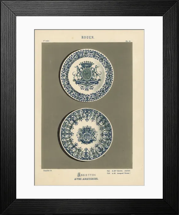 Framed Print : Plates with coats of arms from Rouen, France Framed Print : Plates with coats of arms from Rouen, France