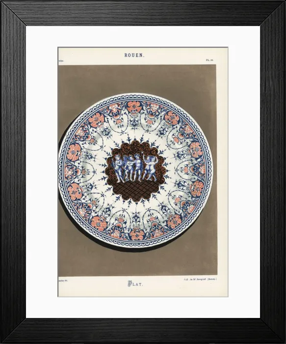 Framed Print : Decorative plate from Rouen with six putti Framed Print : Decorative plate from Rouen with six putti