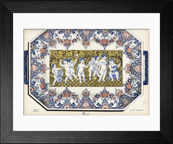 Framed Print : Decorative rectangular plate from Rouen with handles Framed Print : Decorative rectangular plate from Rouen with handles