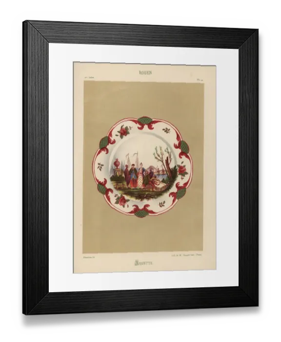 Framed Print : Plate from Rouen, France, decorated with landscape Framed Print : Plate from Rouen, France, decorated with landscape