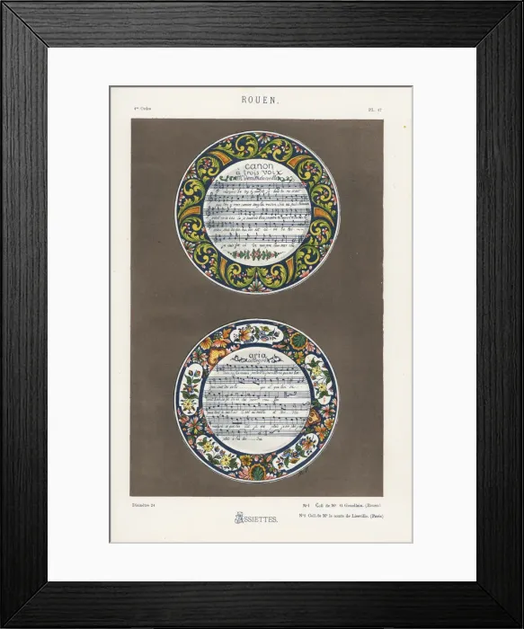 Framed Print : Plates decorated with musical scores within Framed Print : Plates decorated with musical scores within