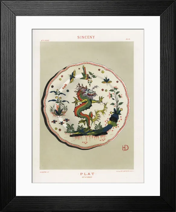 Framed Print : Chinese dragon plate from Sinceny, France