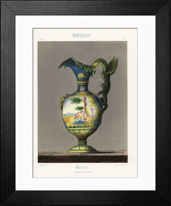 Framed Print : Jug from Nevers, France, with Italian-genre scene Framed Print : Jug from Nevers, France, with Italian-genre scene