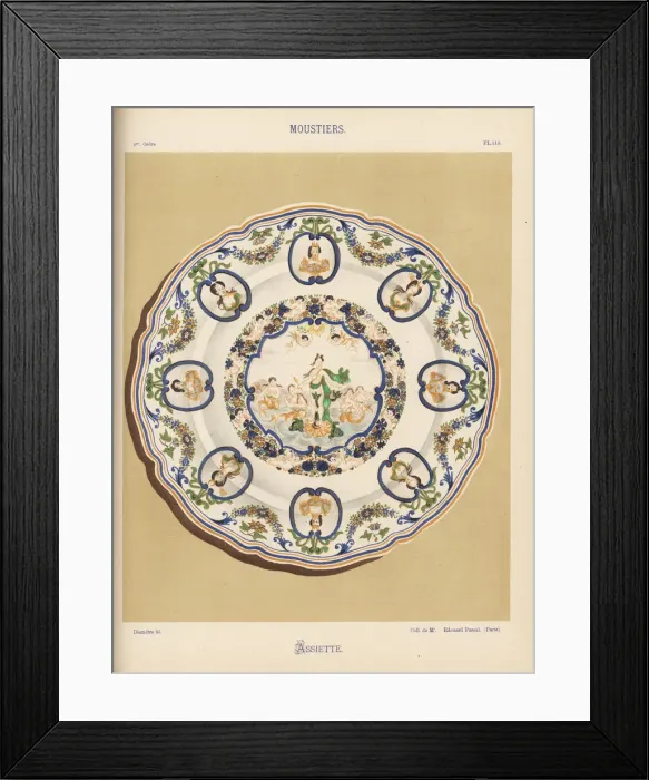 Framed Print : Plate from Moustiers, France, decorated with Framed Print : Plate from Moustiers, France, decorated with