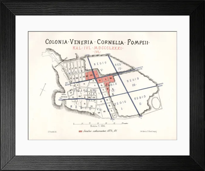 Framed Print : Map of the excavations of Pompeii, 1874-1881 Framed Print : Map of the excavations of Pompeii, 1874-1881