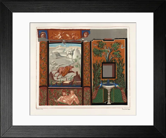 Framed Print : Mural in a viridarium of a tiger attacking Framed Print : Mural in a viridarium of a tiger attacking
