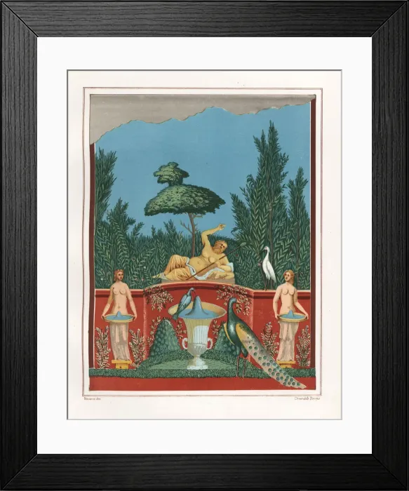 Framed Print : Wall painting of Bacchus with peacocks