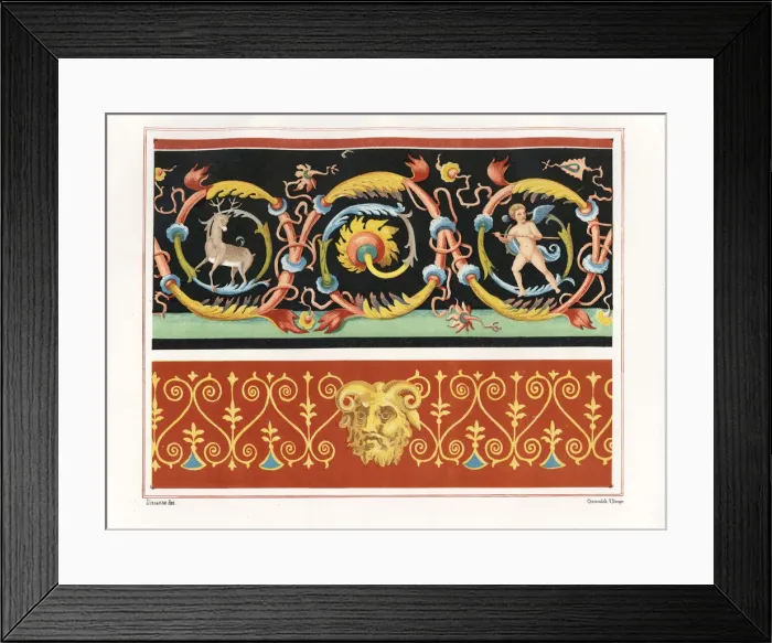 Framed Print : Wall painting of an arabesque with stag Framed Print : Wall painting of an arabesque with stag
