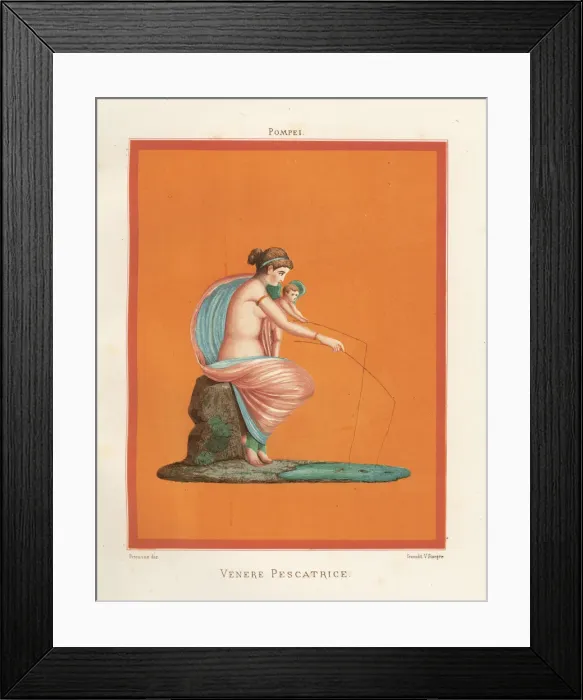Framed Print : Mural of Venus and cupid fishing with rods from a pond Framed Print : Mural of Venus and cupid fishing with rods from a pond